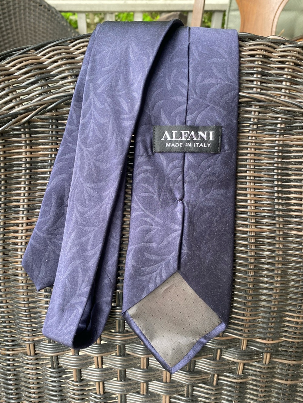 ALFANI- Navy Blue Silk Tie with Subtle Floral Jacquard